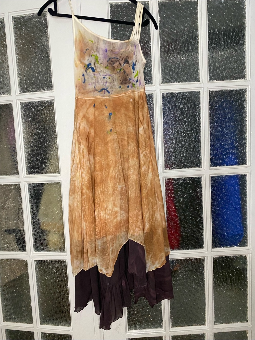 Hand-Dyed grafitti bodice dress with handkerchief hem - Picture 6 of 6